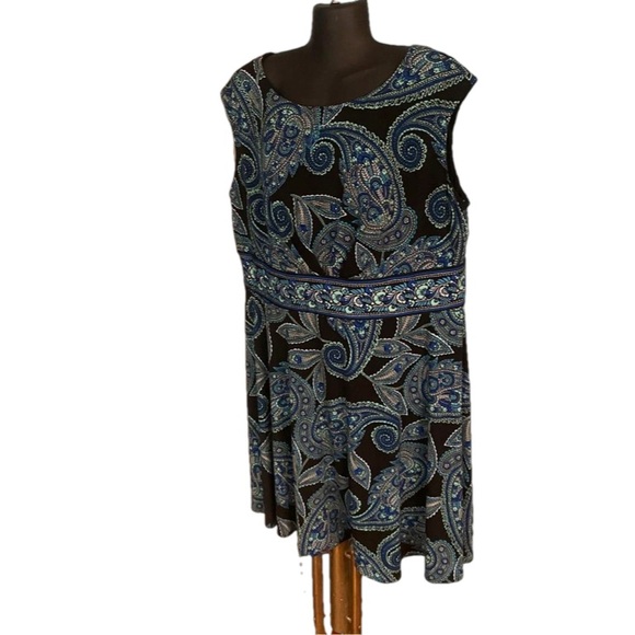 2X London Times Woman black blue paisley graphic print sleeveless midi dress - Picture 4 of 11
